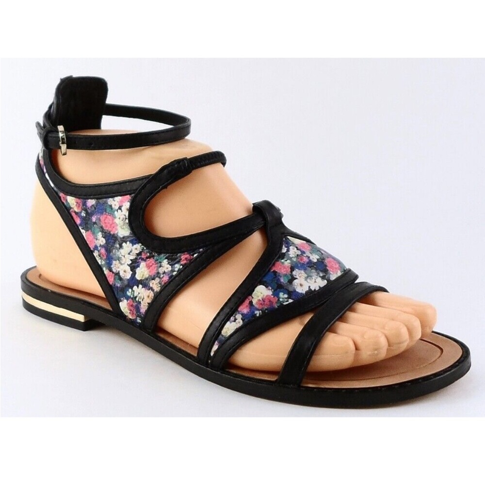 REBECCA MINKOFF SIMON MultiFloral Print Leather Designer Strappy Sandals 7.5